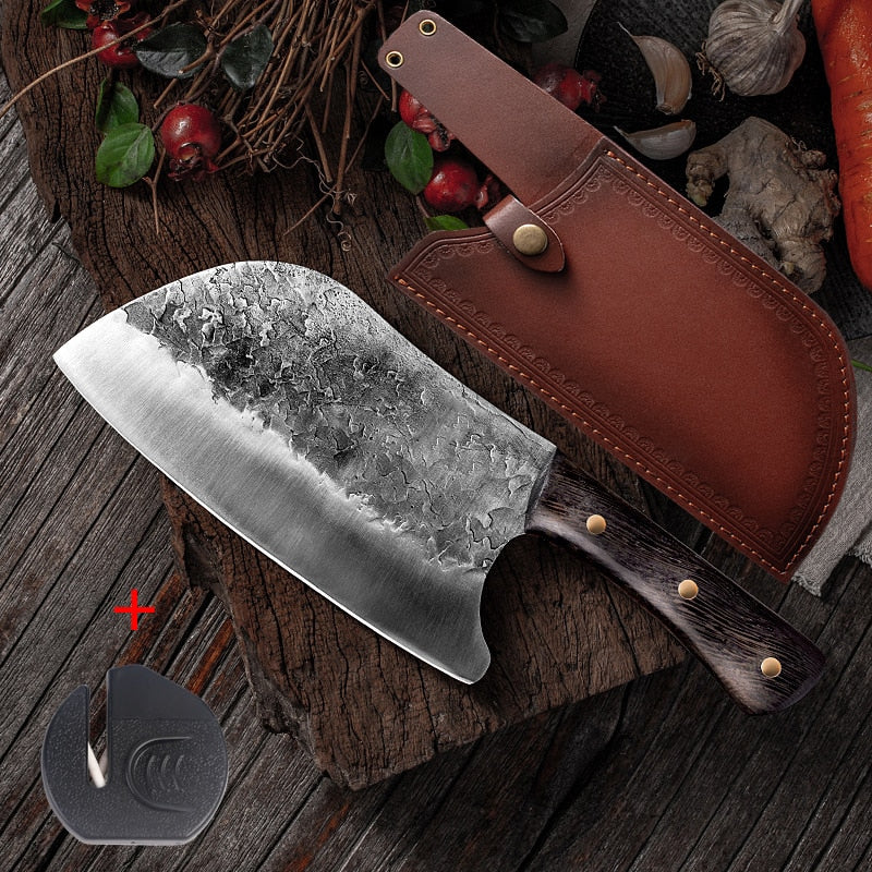 Handmade Forged Stainless Steel Kitchen Knives Chinese Knife Meat Cleaver Vegetable Chopper Knife Kitchen Cutter Tool with Cover