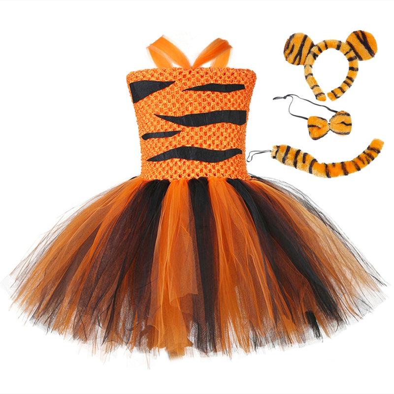 Tiger Girls Tutu Dress Outfit Zoo Animal Toddler Baby Girl Fancy Performance Birthday Party Dresses Kids Halloween Costumes Set