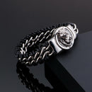 Fongten Antique Teen Wolf Head Charm Bracelet Braid Stainless Steel with Leather Rope Men's Bracelets Bangle Wristband Pulseira