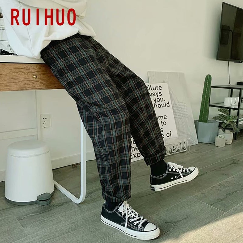 RUIHUO Karierte Haremshose Herrenhose Jogger Freizeithose Herren Jogginghose Knöchellang Hip Hop Streetwear Baumwolle M-3XL 2022