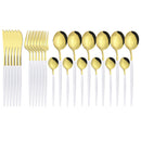24Pcs/Set Stainless Steel Dinnerware Set Mix Gold Cutlery Set Dinner Knife Fork Coffee Spoon Tableware Kitchen Silverware Sets