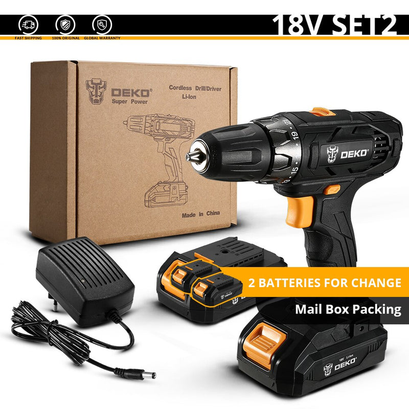 DEKO  GCD20DU5 16/18V 16/18 Volt Max Electric Screwdriver Cordless Drill Mini Power Driver DC Lithium-Ion Battery 2-Speed