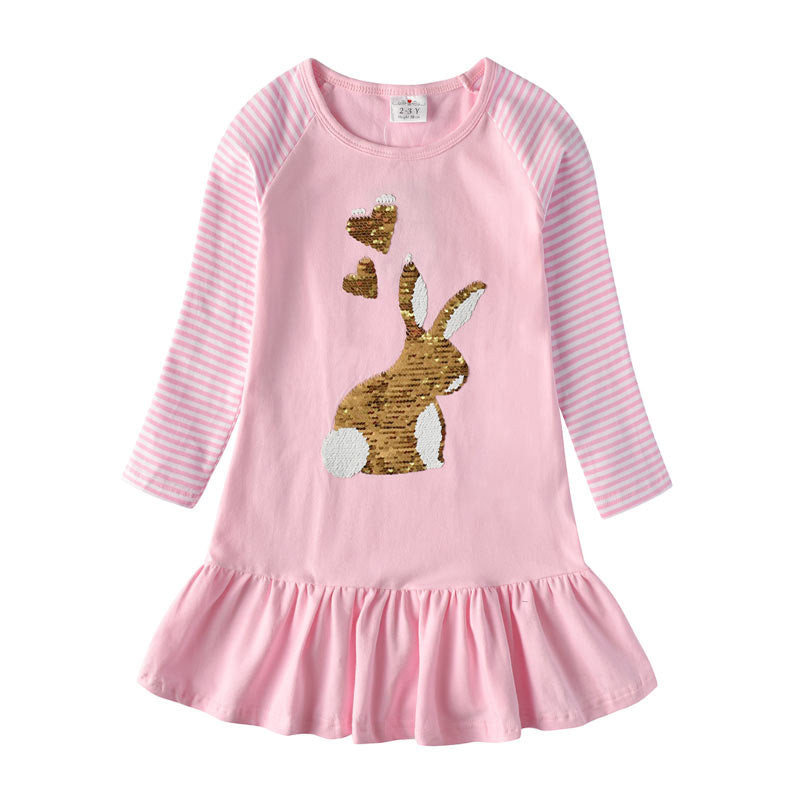 DXTON, vestidos de invierno para niñas, manga voladora, unicornio, vestido para niños, rayas de estrellas, ropa de algodón para niños pequeños, vestido informal para niñas