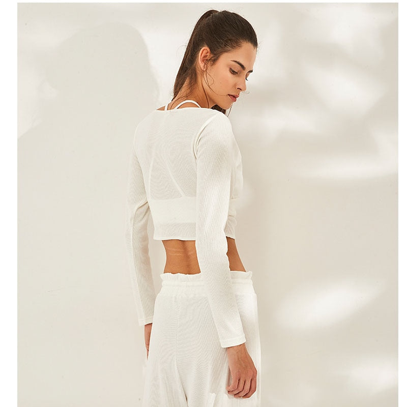 Women Long Sleeves Yoga Crop Top Ribbed Female Breathable Sport T Shirt Workout Fitness shirt Gym top Running  Sweater clothes