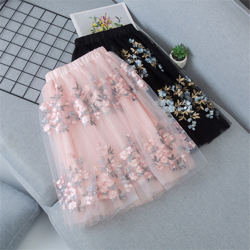 Teen Girls Skirts Embroidery Kids Sequin Skirt for Girls 2022 Summer Dance Long Skirt Princess Skirt Elastic Waist Child Clothes