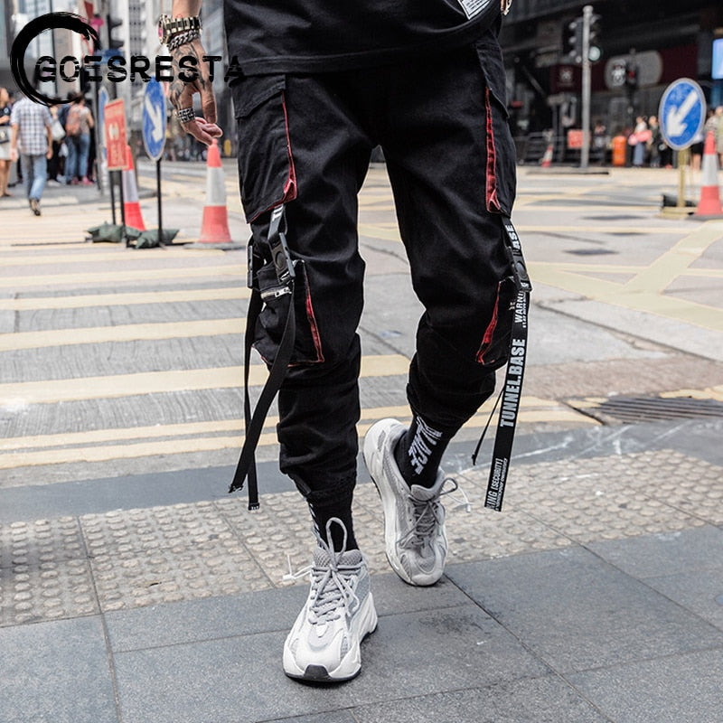 Pantalones Cargo negros de estilo Hip Hop para hombre, ropa de calle, pantalones de chándal de algodón, pantalones bombachos informales, pantalones Harajuku de verano para hombre 2020