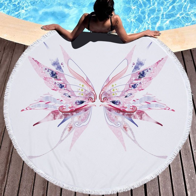 Summer Microfiber Round Beach Towel Circle Fairy Cupid Wings Print Shower Bath Towels Yoga Mat Blanket toalla de playa redonda