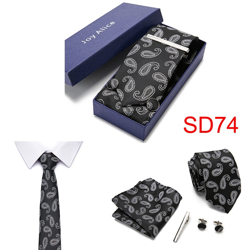 Gift Box 38 styles Tie Set Hanky Cufflinks With Gift Box Jacquard Woven Neckties Set For Men Wedding Party Lots of  accessories