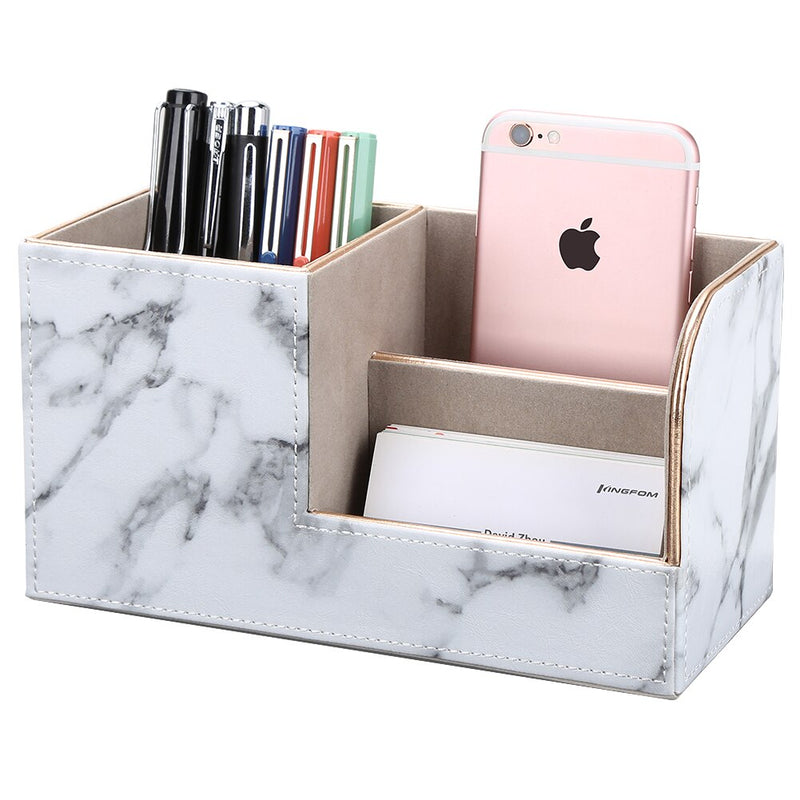 High Grade PU Leather Desk Organizer Wooden Pen Holder Pencil Box Marble Desk Storage Box &amp; Bin Stationery Pen Stand Containers