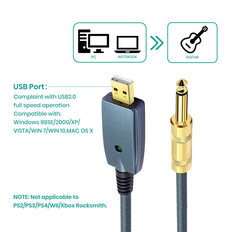 Interfaz de Cable USB a guitarra macho a conector de 6,35mm accesorios de guitarra eléctrica adaptador de Cable de conector de Audio para instrumento 3M