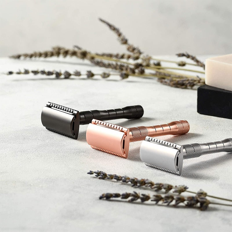 HAWARD Matte Black Safety Razor Fits All Double Edge Razor Blades Classic Manual Metal Razor For Men&amp;Women,20 Shaving Blades