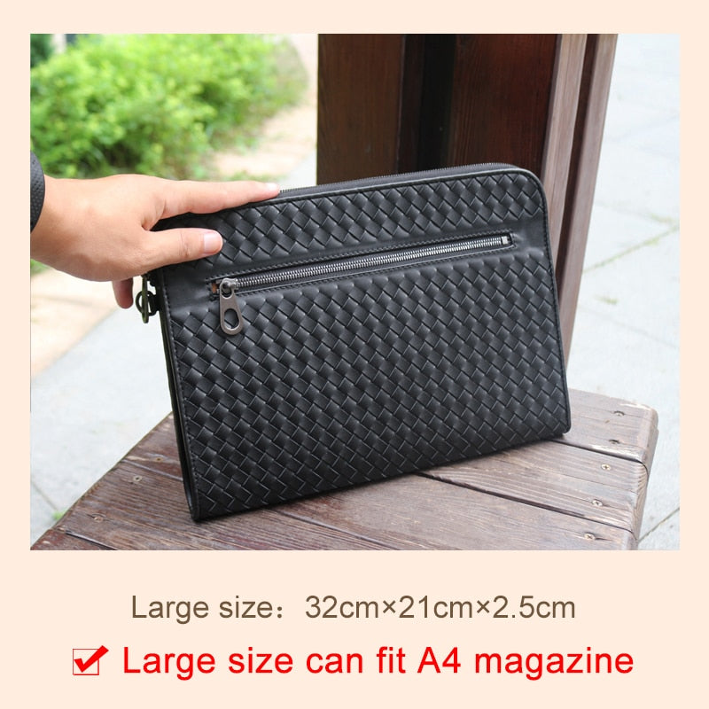 Herrenhandtasche 100% echtes Leder große Kapazität A4 Luxusmarke gewebte Tasche Business einfacher Stil klassische Umschlagtasche neu
