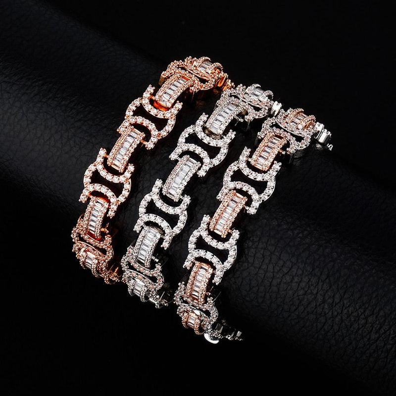 TOPGRILLZ New 13mm Byzantine Bracelet High Quality Iced Out Micro Pave Cubic Zirconia Hip Hop Personalised Jewelry For Gift