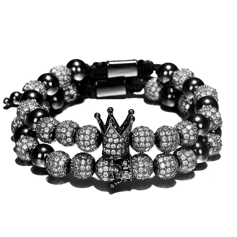 Luxus Crown Charm Herren Armbänder 8mm Micro Pave CZ Runde Geflochtene Makramee Armband Pulseira Feminina Handgemachter Schmuck Damen Geschenk