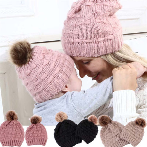 lioraitiin Mom Kid Beanie Hat Gorro de punto Gorro de punto para bebé recién nacido Gorro de mezcla de algodón sólido