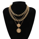 IngeSight.Z Punk Multi Layer Curb Cuban Chunky Thick Portrait Choker Halskette Damen Vintage geschnitzte Münze Anhänger Halskette Schmuck