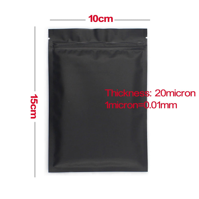 50 Uds. Bolsa de embalaje Ziplock de boca plana de plástico termosellable en blanco y negro mate bolsas Ziplock Mylar de papel de aluminio a prueba de olores