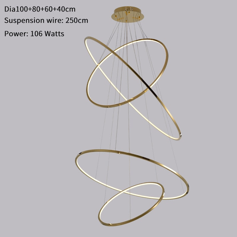 Modern ring led chandelier for staircase luxury living room gold hanging light fixture long villa hallway lobby decor hang lamp