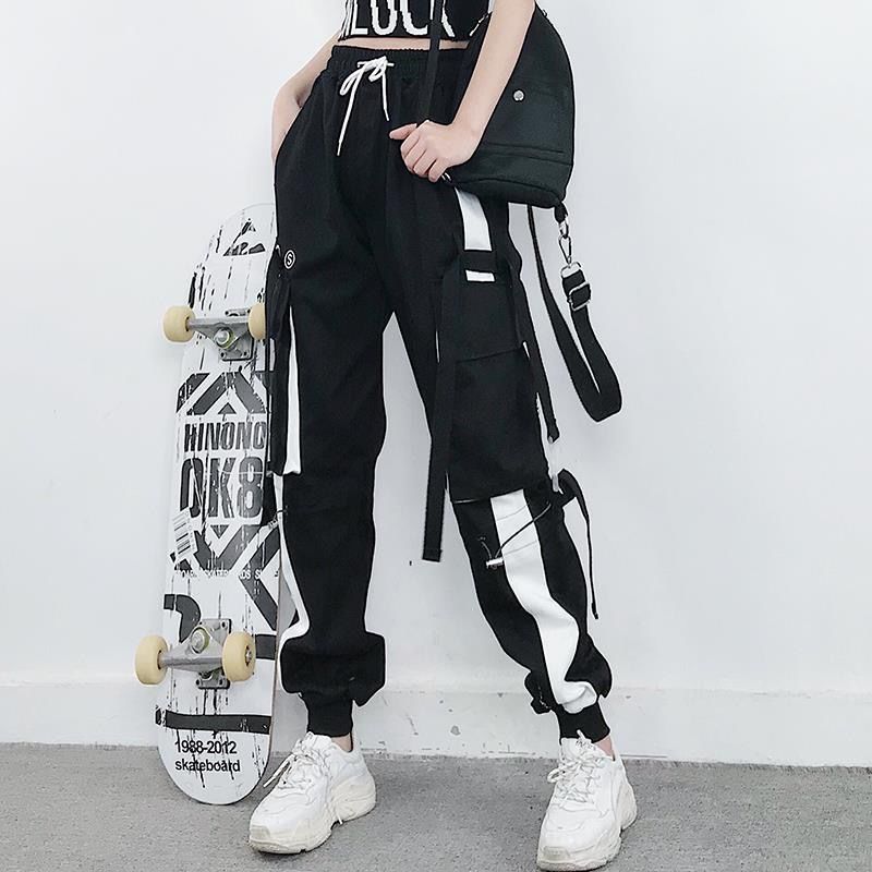 Women Elastic Waist Loose Streetwear Cargo Pants Female Fashion Ankle-length Jogging Trousers Ladies Plus Szie Casual Pants