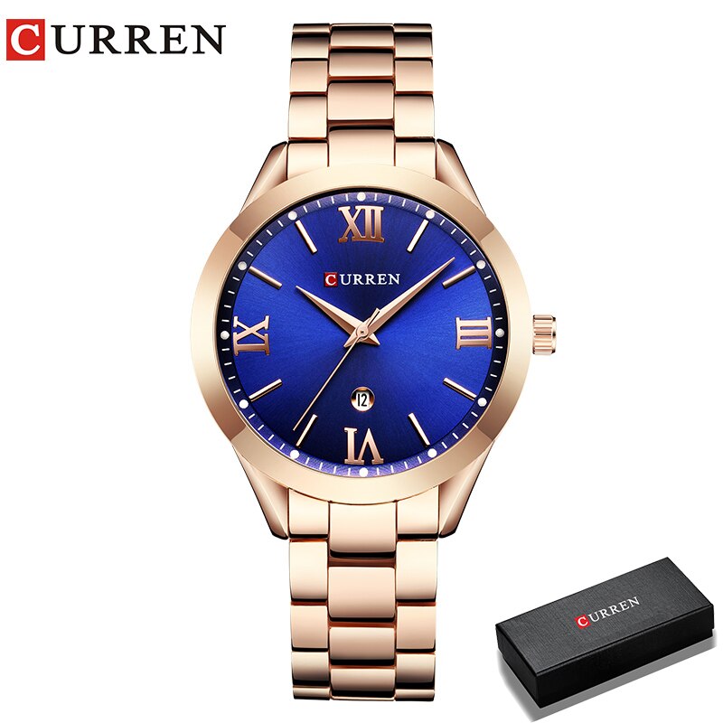 CURREN Marke Frauen Stahl Uhr Damen Luxus Kleid Mode Quarz Armbanduhr Klassische Kristall Gold Armband Frauen Uhr Uhr