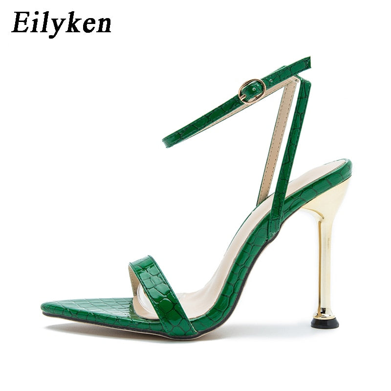 Eilyken 2023 nuevo tobillo hebilla Correa verde tacones altos Sandalias Mujer punta estrecha fiesta Mujer Zapatos Sandalias Mujer