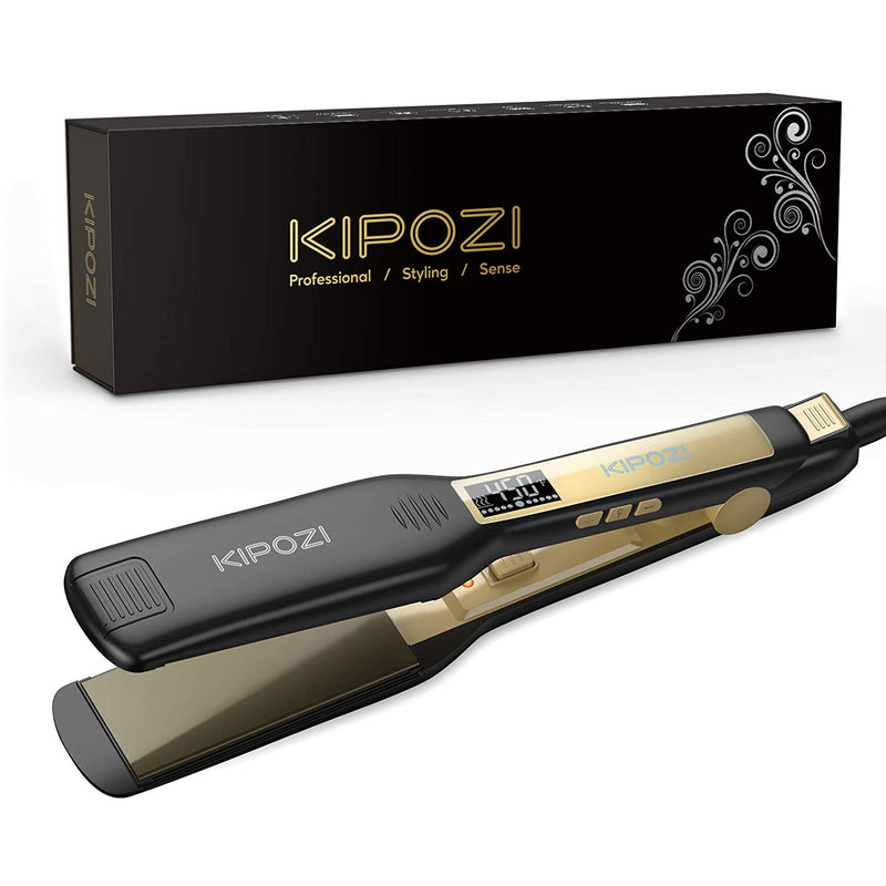 Plancha de pelo de hierro plano de titanio profesional KIPOZI con pantalla LCD Digital rizador de calentamiento instantáneo de doble voltaje