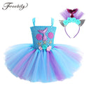 Kids Girls Mermaid Princess Dress Sleeveless Mesh Tutu 3D Flower Hair Hoop Set Children Halloween Theme Party Cosplay Costume