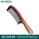 Peine MR.GREEN de madera Natural con estructura de empalme de cuerno, peine de pelo de dientes finos, cabeza antiestática, regalo de masaje de punto de acupuntura
