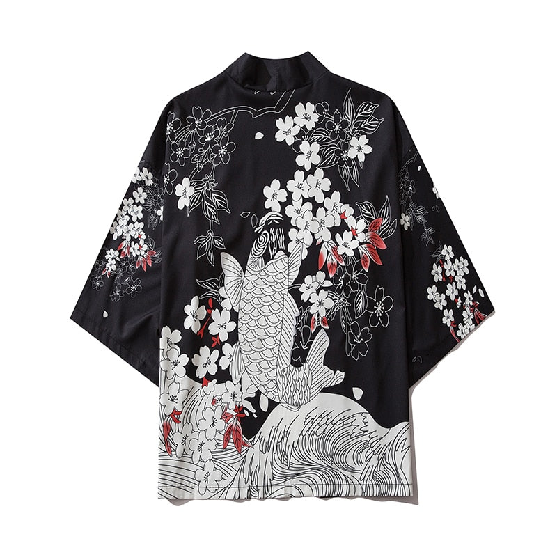 Bebovizi dragón estampado Yukata hombres mujeres moda cárdigan blusa suelta Haori Obi ropa asiática Harajuku japonés Cosplay Kimono