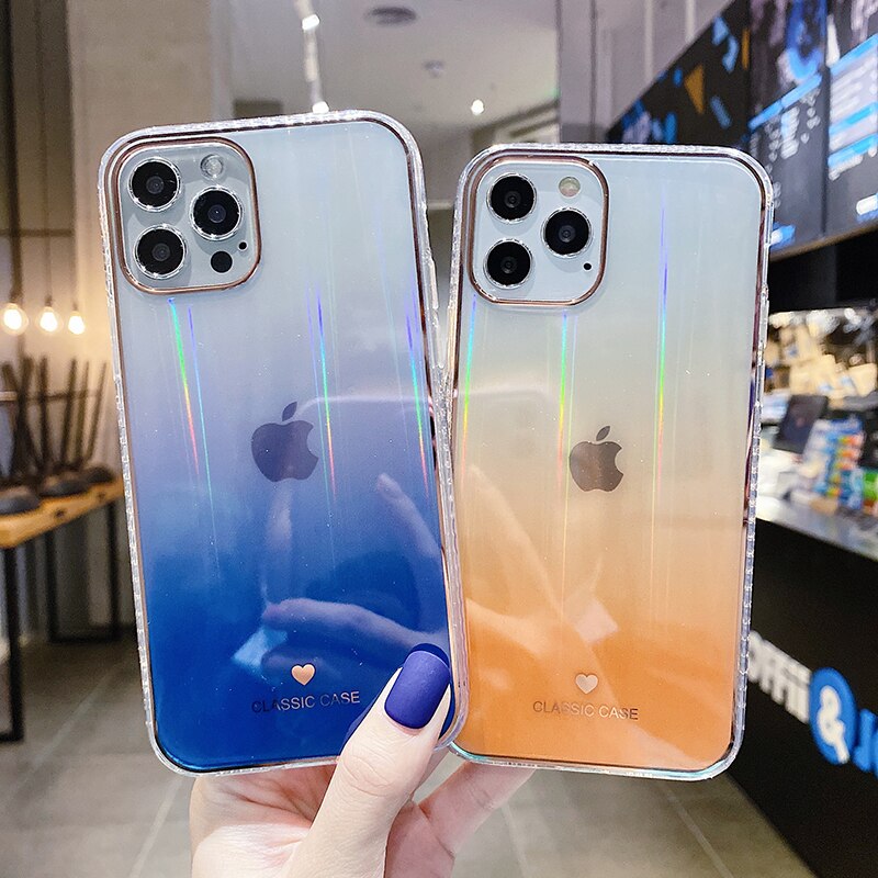 Gradient Rainbow Laser Phone Cases For iPhone 13 12 11Pro Max X XS Max XR 7 8 Plus Glitter Transparent Soft Cover For iPhone 12