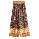 Nuevo bohemio fruncido elástico Slash cuello estampado floral pulóver camisa marrón 2019 mujeres marea arco cintura elástica pantalones 2 piezas conjunto