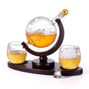Whiskey Decanter Globe Set with 2 Etched Globe Whisky Glasses & Oval Solid Wood Tray Excellent Gift for Man