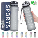 ZOMAKE 32 Unzen motivierende Wasserflasche mit Zeitmarkierung, auslaufsichere Sportwasserflasche BPA-frei, Fruchtwasserflasche Sport 1 Liter