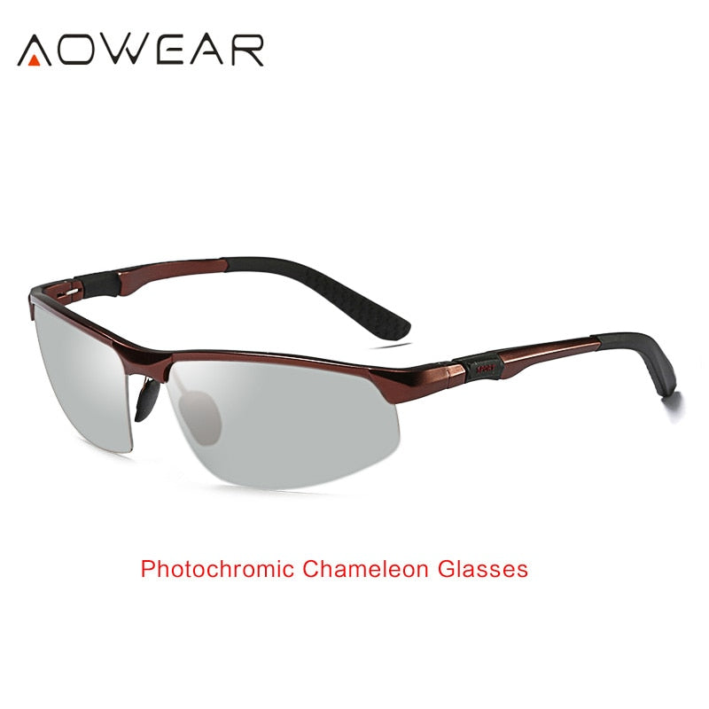 AOWEAR Photochromic Sunglasses Men Polarized Day Night Driving Glasses High Quality Aluminium Rimless Chameleon Eyewear Gafas