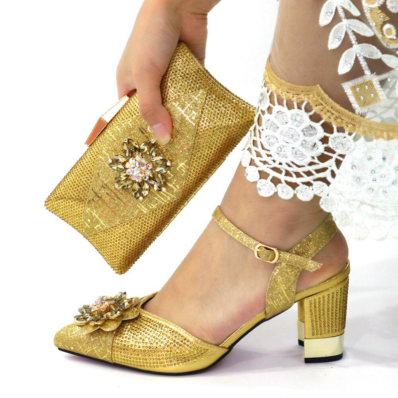 Italian Shoes and Bags to Match Shoes with Bag Set Decorated with Rhinestone Nigerian Women Wedding Shoes Set Wedding Party Bag