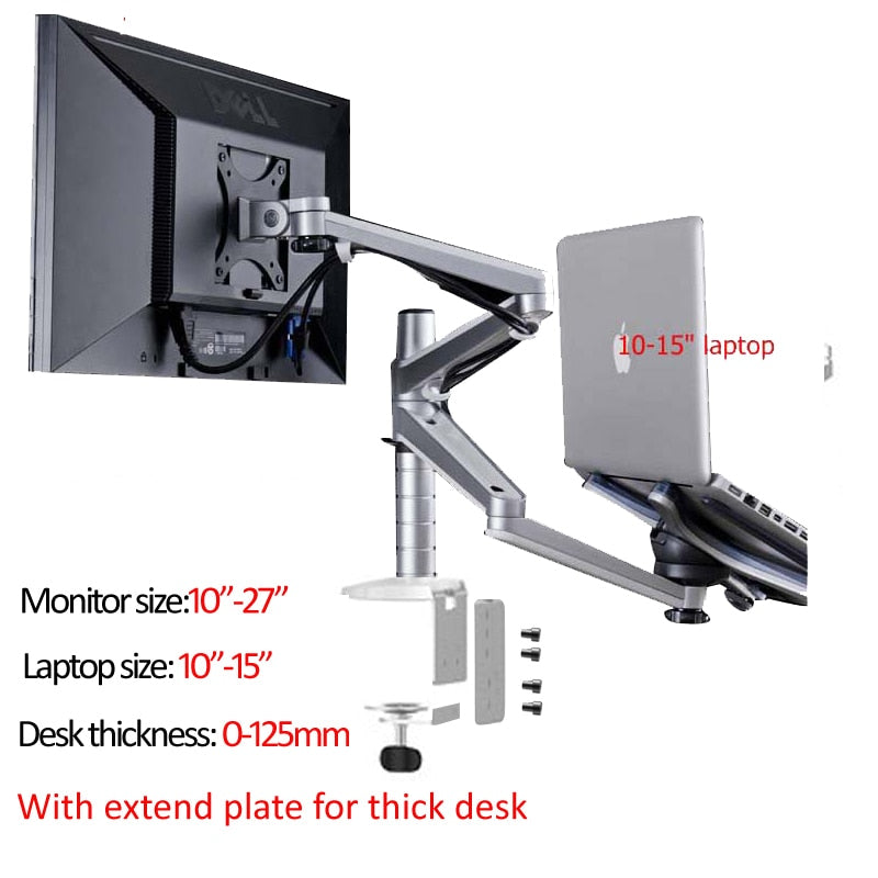 OA-7X Multimedia Desktop Dual Arm 27 pulgadas LCD Monior Holder + Laptop Holder Stand Table Full Motion Dual Monitor Mount Arm Stand