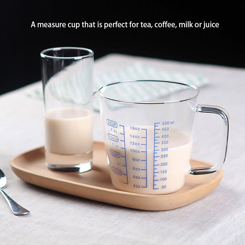 250/500ml Glass Measuring Cup Milk Jug Heat Resistant Glass Cup Measure Jug Creamer Scale Cup Tea Coffee Pitcher Microwave Safe