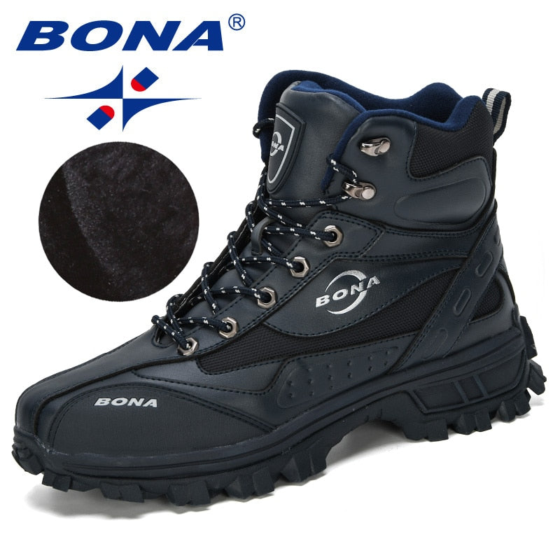 BONA, nuevos diseñadores, zapatos de cuero de acción, zapatos de escalada y pesca, zapatos de hombre para exteriores, botas altas de invierno para hombre, cómodas de felpa