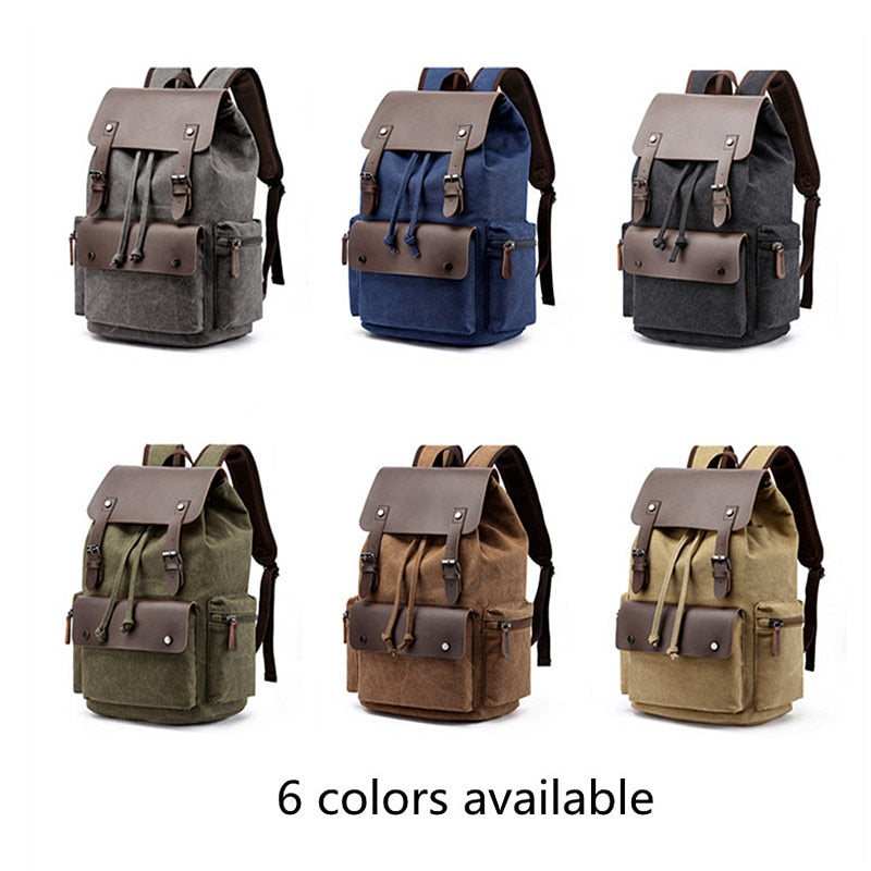 Fashion Canvas Backpack Bag Men Large Capacity Suit 17 Inch Laptop Drawstring Leather Cover Travel Rucksack Student Bookbag 2021