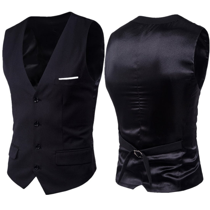 Chaleco de traje negro para Hombre, novedad de 2020, chaleco de vestir ajustado con cuello de pico, esmoquin Formal de negocios para boda, Chaleco para Hombre 6XL