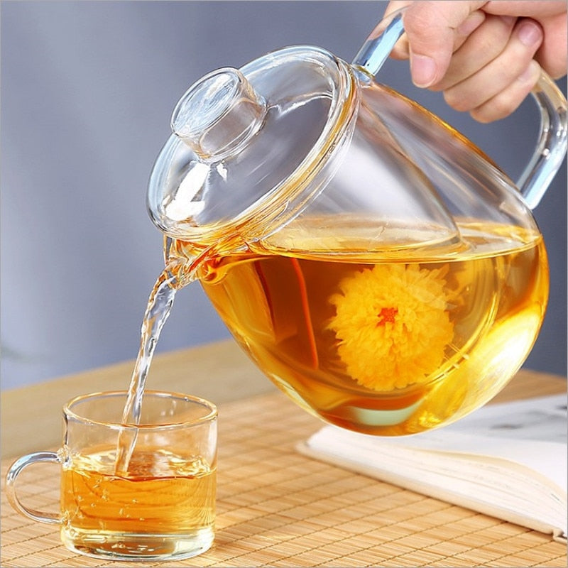 Haushalt Teegeschirr Glas Teekanne für Herd Hitzebeständig Hochtemperatur Explosionsgeschütztes Tee-Ei Milch Rose Flower Tea Set