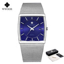 WWOOR Luxury Gold Watch Men Square Japan Quartz Slim Steel Mesh Waterproof Sports Automatic Date Wrist Watches Relogio Masculino