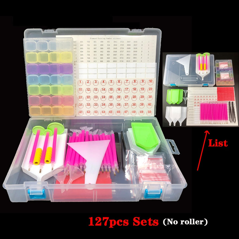 126/127/128pcs Diamond Painting Tools sets 5D Diamond Painting Accessories Kits Storage Box Roller Point Sticker Drill Pen Set