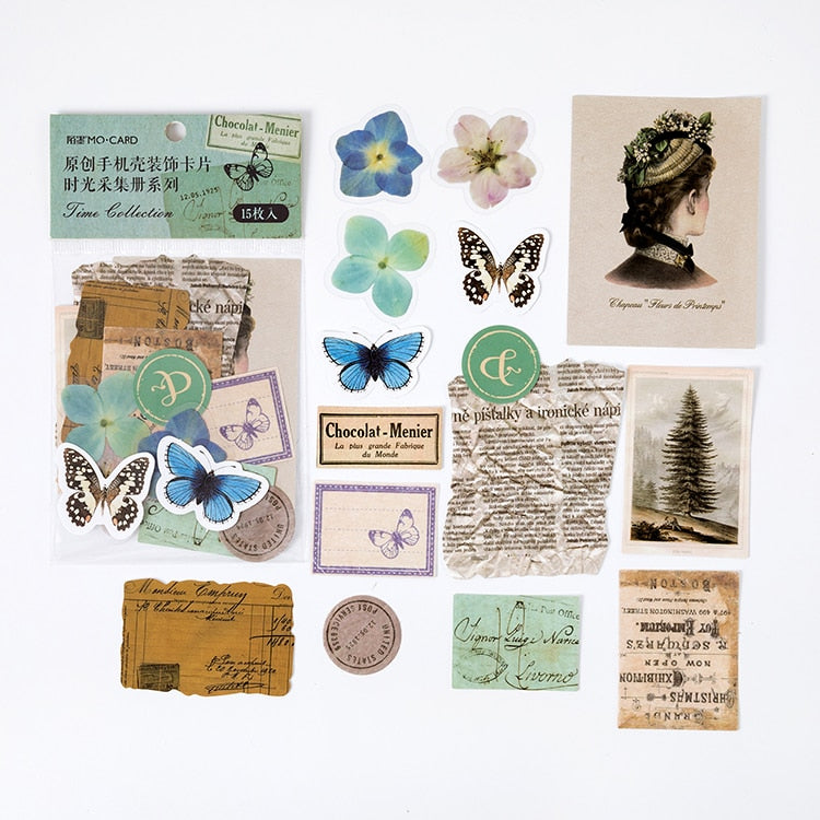 Journamm, 15 Uds., tarjetas Vintage para decoración de teléfono, suministros de papelería Retro, papel de planta, etiqueta para diario basura, Material para álbum de recortes