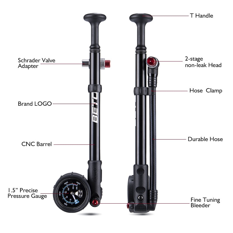 Beto Bike Shock Pump MTB Fork / Bomba de suspensión trasera para bicicleta 400 PSI Manguera Bomba manual de aire con manómetro Inflador de bicicleta