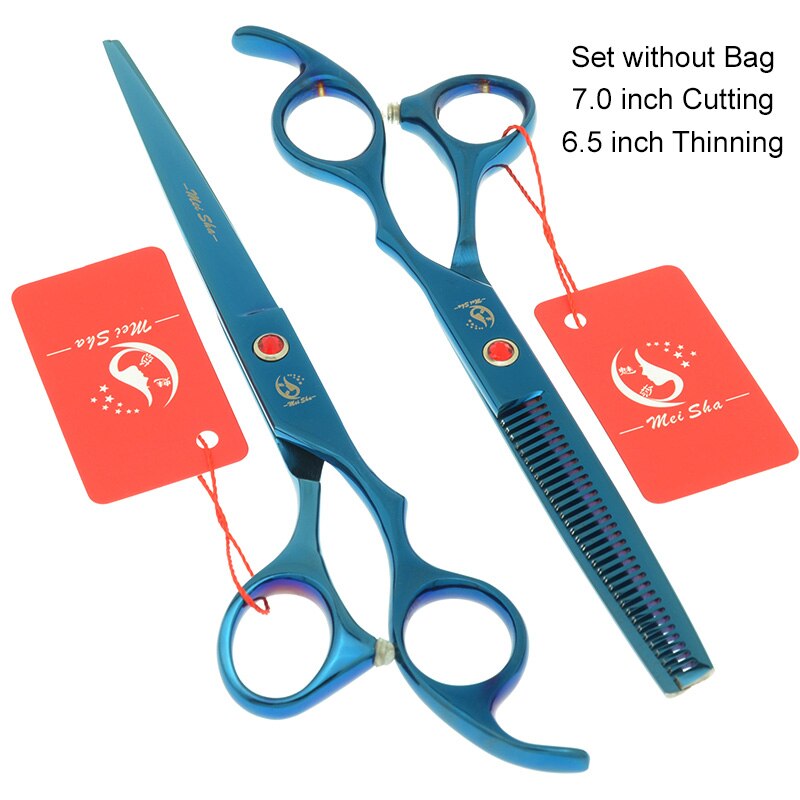 7.0 Inch Big Professional Hairdressing Cutting Scissors 6.5 Inch Thinning Shears Salon Barbers JP440C Blue Hair Tesouras A0132A