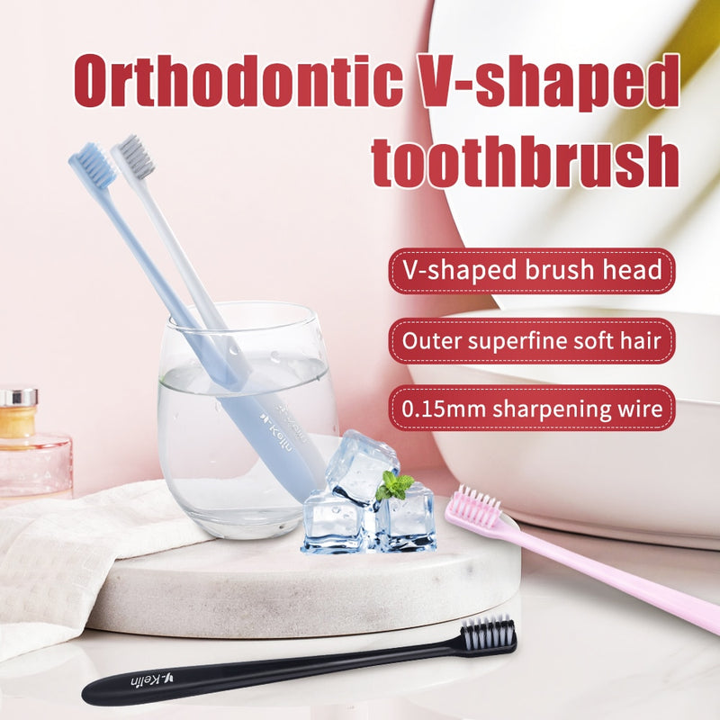 Y-kelin Oral Hygiene Care Orthodontic Tooth Brushes V-Shaped  Toothbrush Soft Bristle with One Inter-Dental Brush