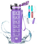 ZOMAKE 32 Unzen motivierende Wasserflasche mit Zeitmarkierung, auslaufsichere Sportwasserflasche BPA-frei, Fruchtwasserflasche Sport 1 Liter