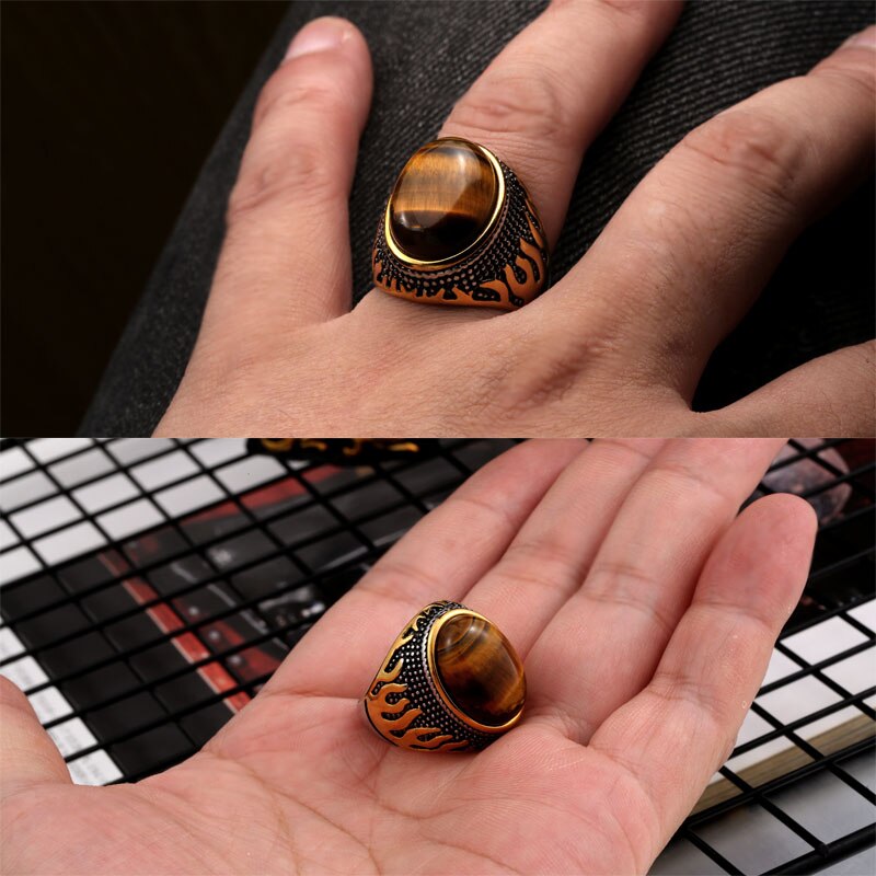 Beier Natural stone ring men Vintage Tiger Eye rings for men Male Finger jewelry BR8-736