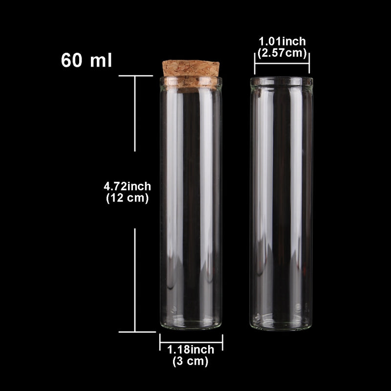 15ml/25ml/30ml/35ml/40ml/45ml/50ml/55ml/60ml/80ml/100ml Small Glass Test Tube with Cork Stopper Bottles Jars Vials 24 pieces